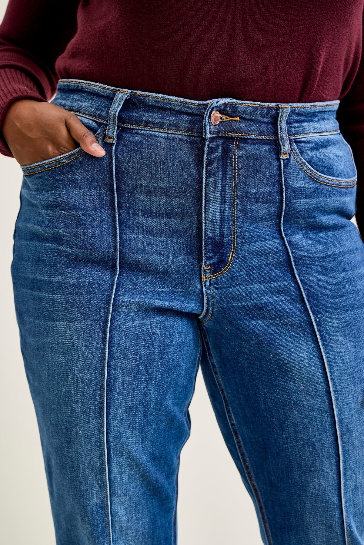 Sally High Rise Front Seam Detail & Cuffed Straight Fit Jeans - PLUS