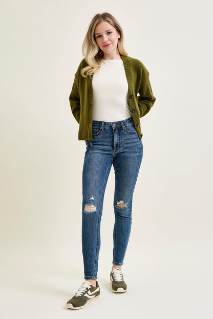 Freya Mid Rise Tummy Control Distressed Skinny