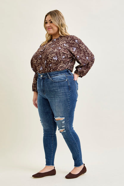 Andrea High Waist Skinny Jeans with Rips - PLUS