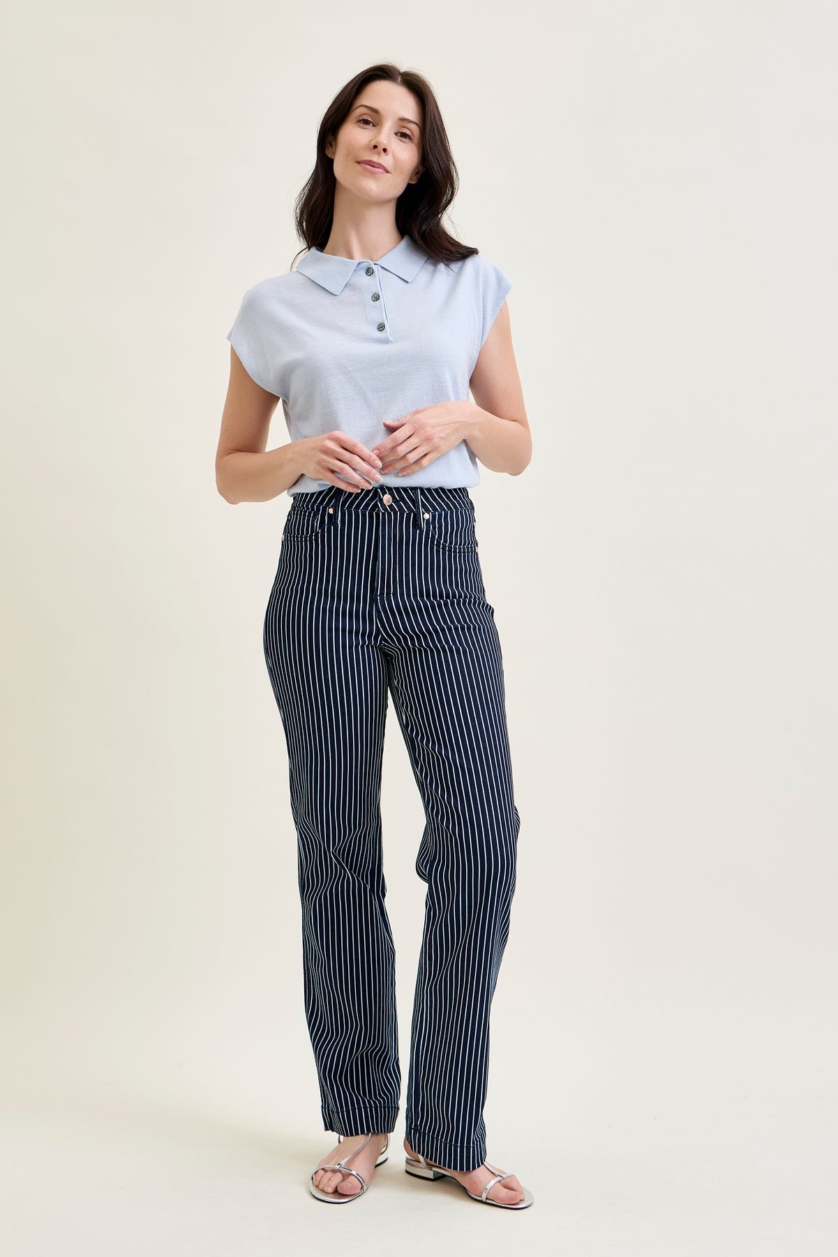 Vetti High Rise Tummy Control Striped Straight Fit