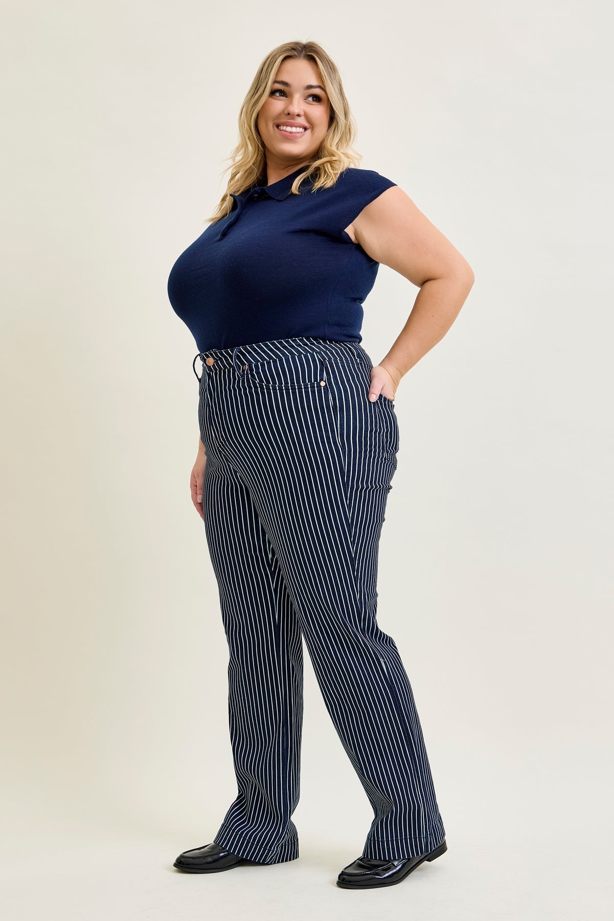 Vetti High Rise Tummy Control Striped Straight Fit - PLUS