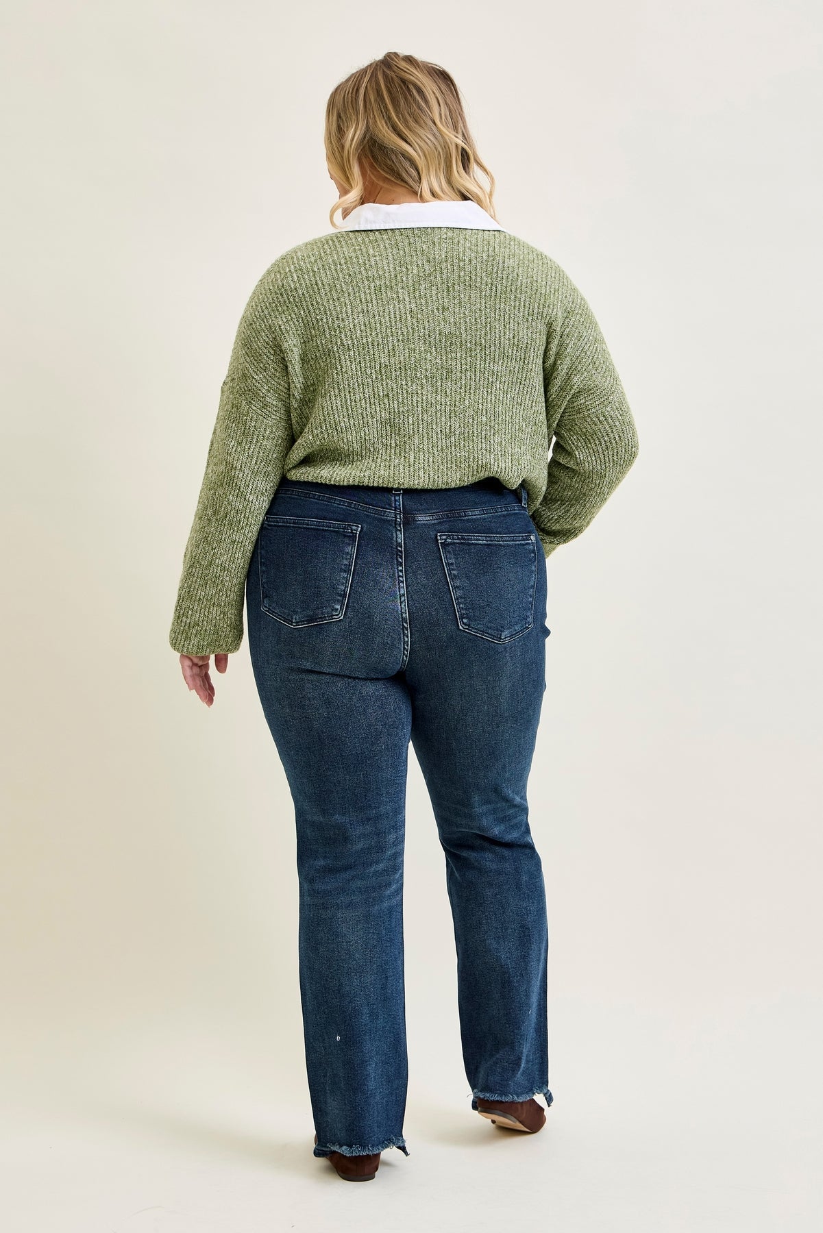 Lisa High Rise Button Fly Hem Distressed Straight Jeans - PLUS