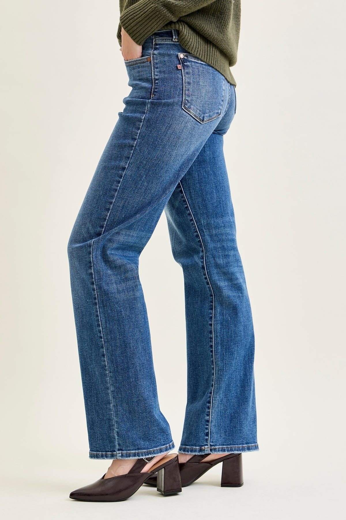 Samantha Mid Rise V-Front Straight Jeans