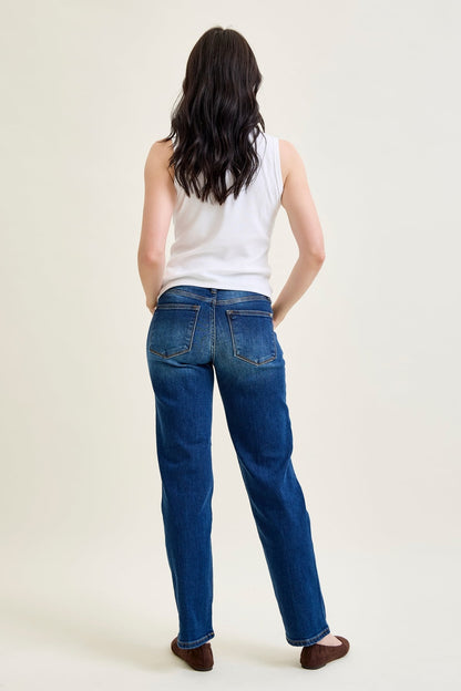 Aubrey Mid Rise Side Seam Detail Straight Jeans