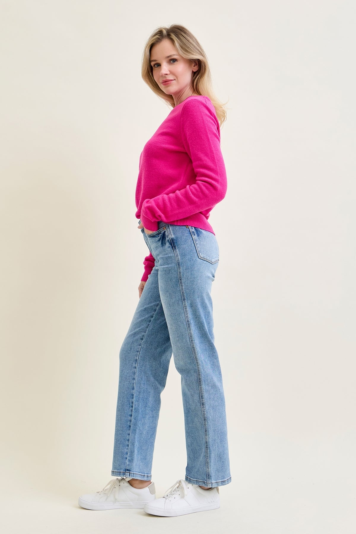 Haven Mid Rise Tummy Control Vintage Wash Straight Jeans