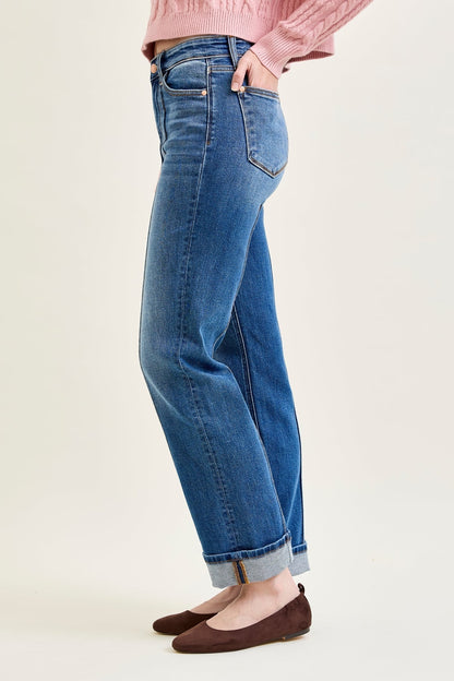 Sally High Rise Front Seam Detail & Cuffed Straight Fit Jeans
