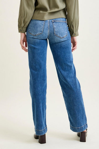 Clementine High Rise Double Button Wide Leg Denim Jeans