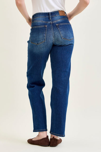 Aubrey Mid Rise Side Seam Detail Straight Jeans