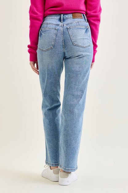 Haven Mid Rise Tummy Control Vintage Wash Straight Jeans