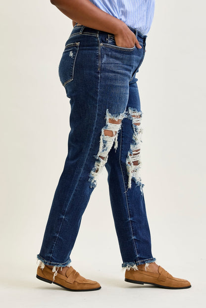 Lisse Mid Rise Ripped Straight Fit Jeans - PLUS