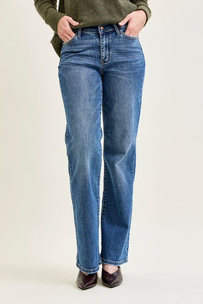 Samantha Mid Rise V-Front Straight Jeans